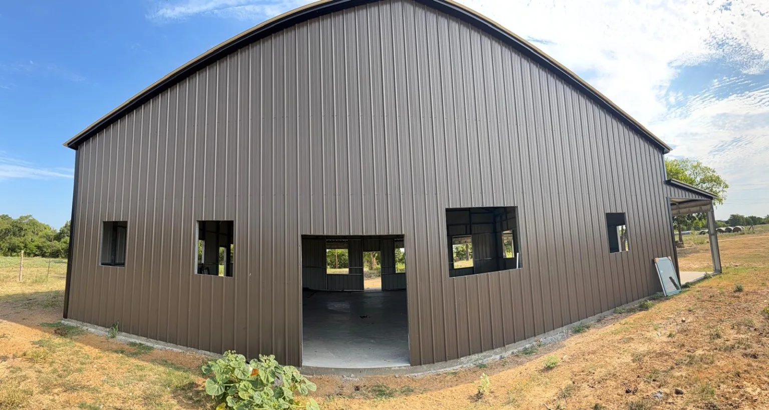Metal building exterior with windows