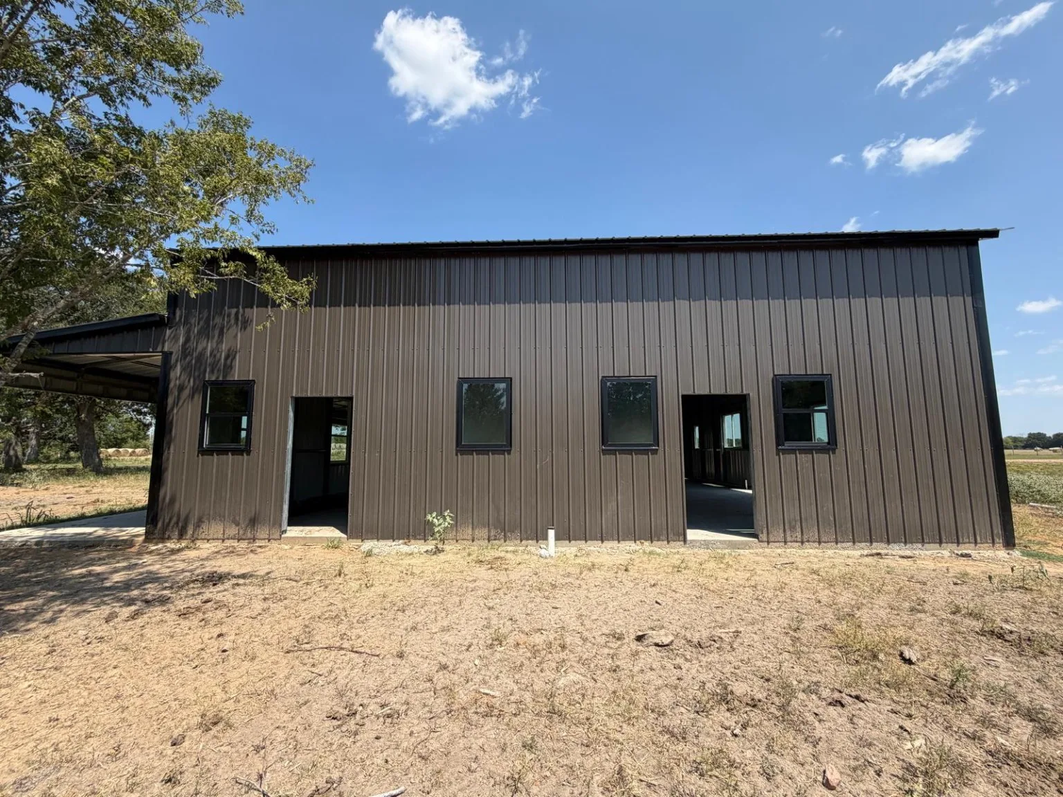 Metal building side view with windows
